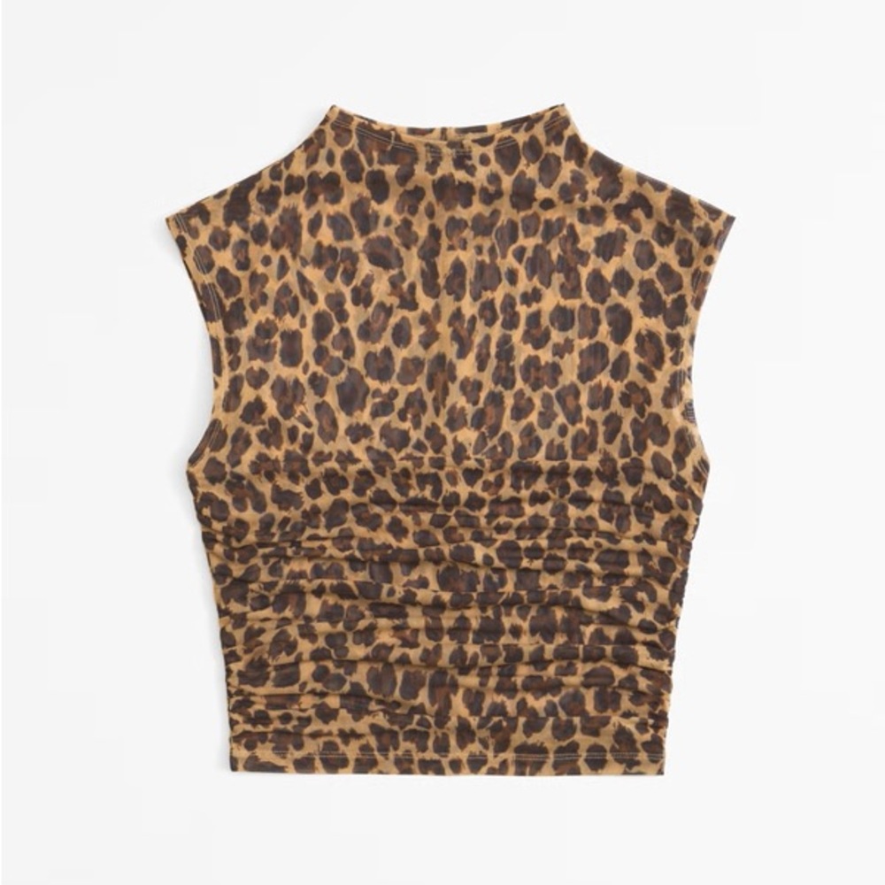 Abercrombie & Fitch Leopard Print Mock Neck Tank - Tan and Brown
